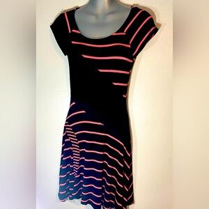 Julienne W body forming dress. Black with pink stripes. Size XS